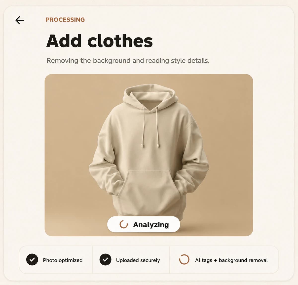 Styrae processing a clothing photo and reading its style details